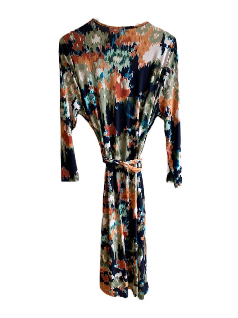 Renee C Abstract Print V-Neck Jersey Wrap Midi Dress Size 3X Floral 3/4 Sleeves - Picture 6 of 12